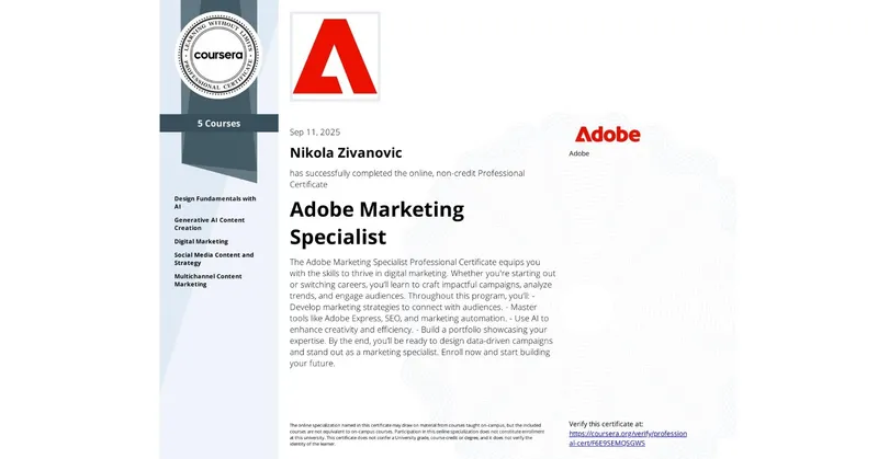 Slika Adobe marketing specialist sertifikata
