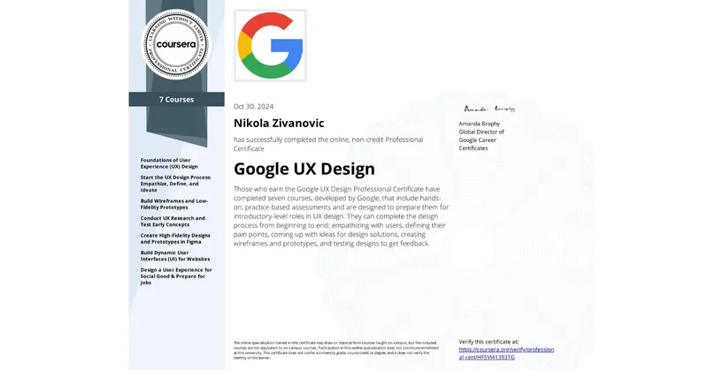 Sertifikat Google UX specijalizacija