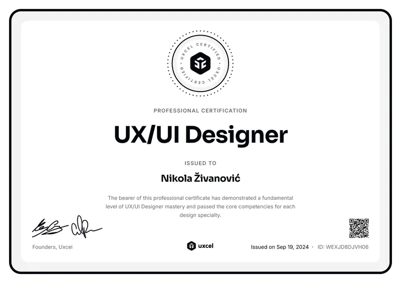 Slika Uxcel UX/UI dizajner sertifikata